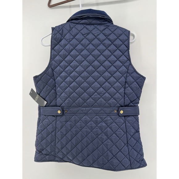NEW LAUREN RALPH LAUREN Size M Women's Vest Navy Quilted Corduroy Collar $160 - Picture 2 of 9